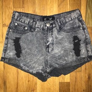 Acid wash black denim high waisted shorts